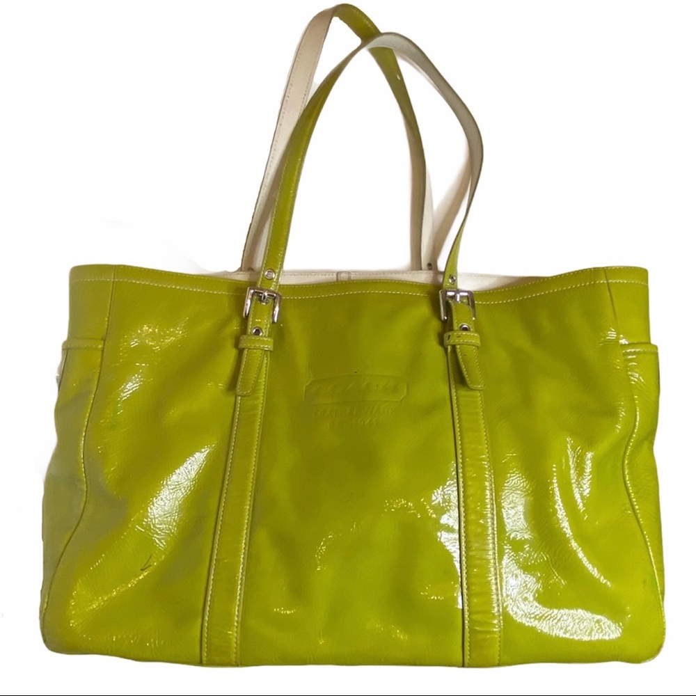 Coach Gallery Patent Leather Tote EW Lime